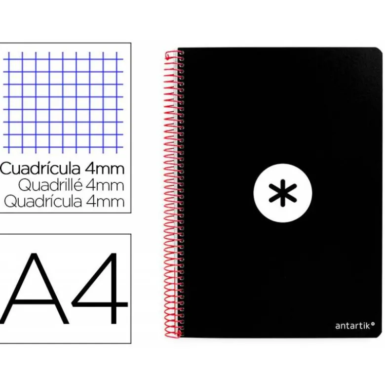 CUADERNO ESPIRAL LIDERPAPEL A4 ANTARTIK TAPA DURA 80H 100GR CUADRO 4MM CON MARGEN COLOR NEGRO