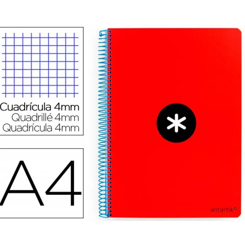 CUADERNO ESPIRAL LIDERPAPEL A4 ANTARTIK TAPA DURA 80H 100GR CUADRO 4MM CON MARGEN COLOR ROJO