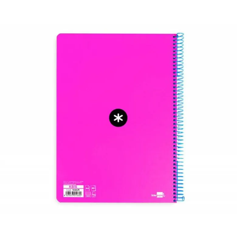 CUADERNO ESPIRAL LIDERPAPEL A4 ANTARTIK TAPA DURA 80H 100GR CUADRO 4MM CON MARGEN COLOR ROSA FLUOR