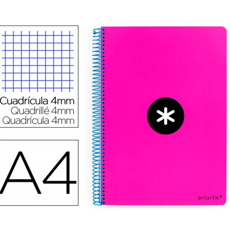 CUADERNO ESPIRAL LIDERPAPEL A4 ANTARTIK TAPA DURA 80H 100GR CUADRO 4MM CON MARGEN COLOR ROSA FLUOR