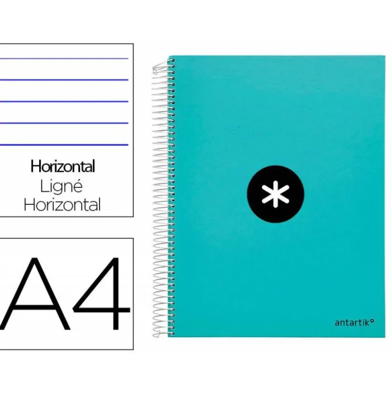 CUADERNO ESPIRAL LIDERPAPEL DIN A4 MICRO ANTARTIK RAYADO HORIZONTAL 120 H 5 BANDA 4 TALADROS COLOR MENTA