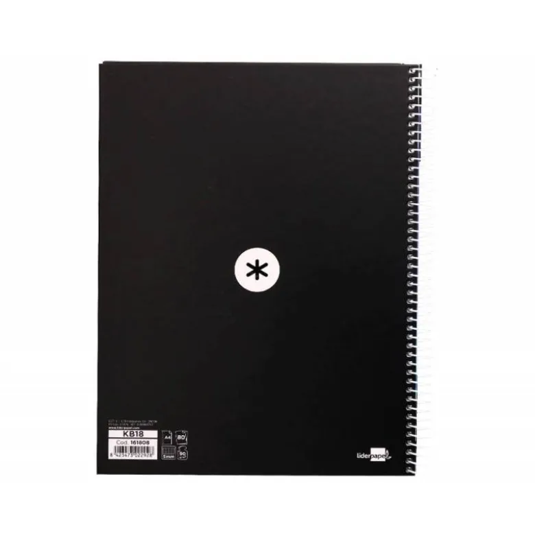 CUADERNO ESPIRAL LIDERPAPEL DIN A4 MICRO ANTARTIK CUADRICULADO 5 MM COLOR NEGRO 80H