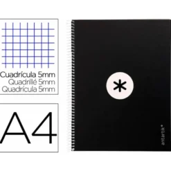 CUADERNO ESPIRAL LIDERPAPEL DIN A4 MICRO ANTARTIK CUADRICULADO 5 MM COLOR NEGRO 80H