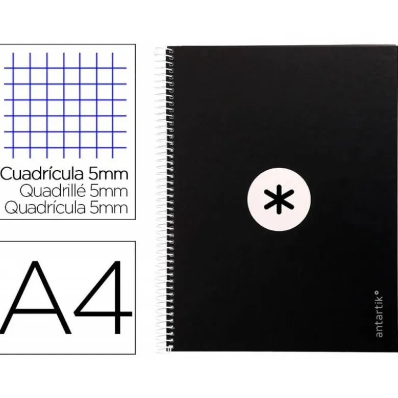 CUADERNO ESPIRAL LIDERPAPEL DIN A4 MICRO ANTARTIK CUADRICULADO 5 MM COLOR NEGRO 80H