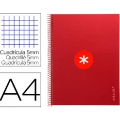 CUADERNO ESPIRAL LIDERPAPEL DIN A4 MICRO ANTARTIK CUADRICULADO 5 MM COLOR ROJO 80H