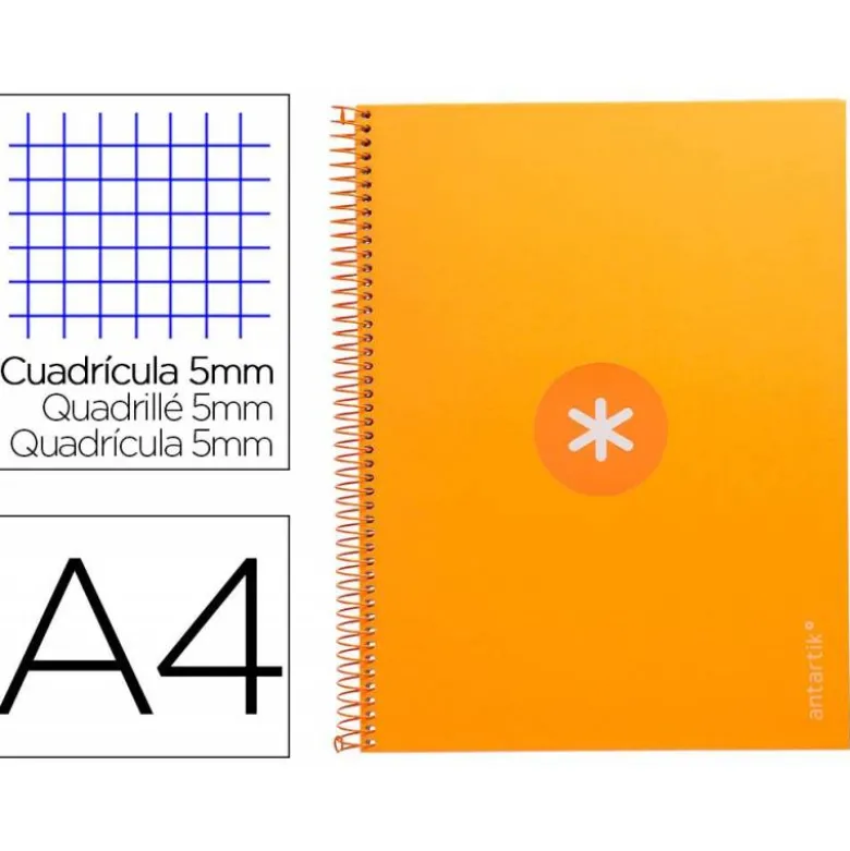 CUADERNO ESPIRAL LIDERPAPEL DIN A4 MICRO ANTARTIK CUADRICULADO 5 MM COLOR AMARILLO 80H