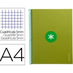 Cuaderno espiral liderpapel a4 micro antartik tapa forrada 80h 90 gr cuadro 5mm 1 banda 4 taladros verde