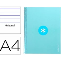 Cuaderno espiral liderpapel a4 micro antartik tapa forrada80h 90 gr horizontal 1 banda 4 taladros celeste.