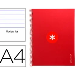 CUADERNO ESPIRAL LIDERPAPEL DIN A4 MICRO ANTARTIK RAYADO HORIZONTAL COLOR ROJO 80H