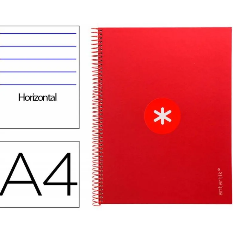 CUADERNO ESPIRAL LIDERPAPEL DIN A4 MICRO ANTARTIK RAYADO HORIZONTAL COLOR ROJO 80H