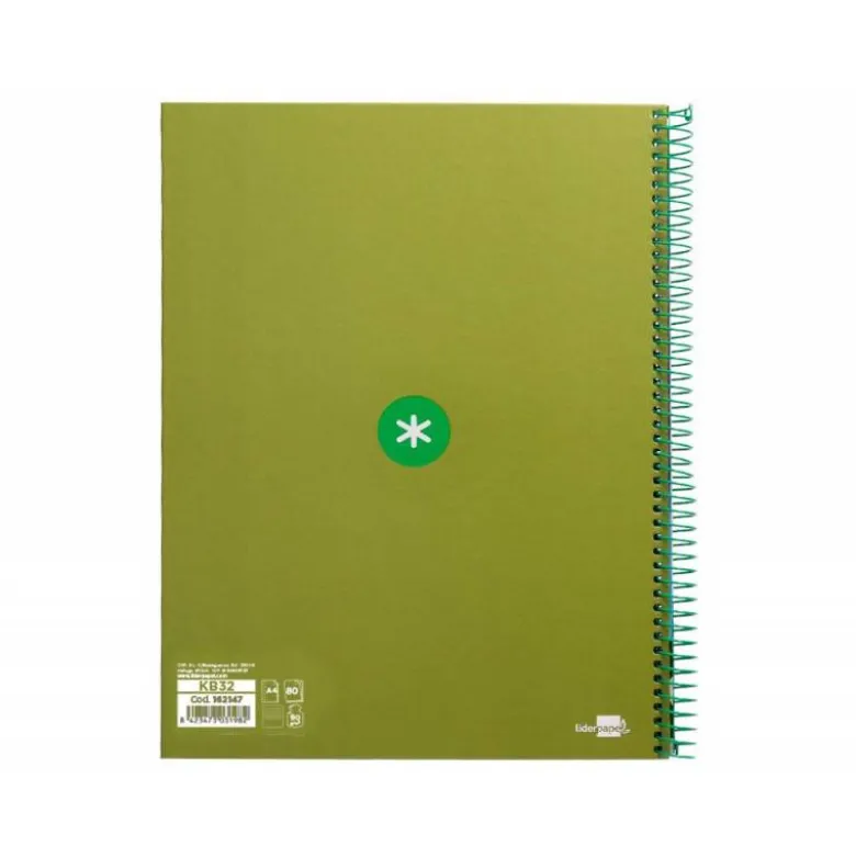 CUADERNO ESPIRAL LIDERPAPEL DIN A4 MICRO ANTARTIK RAYADO HORIZONTAL COLOR VERDE80H