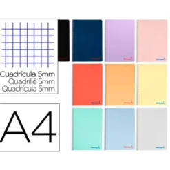 CUADERNO ESPIRAL LIDERPAPEL DIN A4 WONDER CUADRICULA 5MM COLORES SURTIDOS