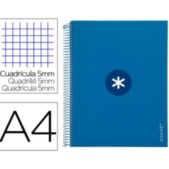 CUADERNO ESPIRAL LIDERPAPEL DIN A4 MICRO ANTARTIK CUADRICULA 5 MM COLOR AZUL CARTON FORRADO