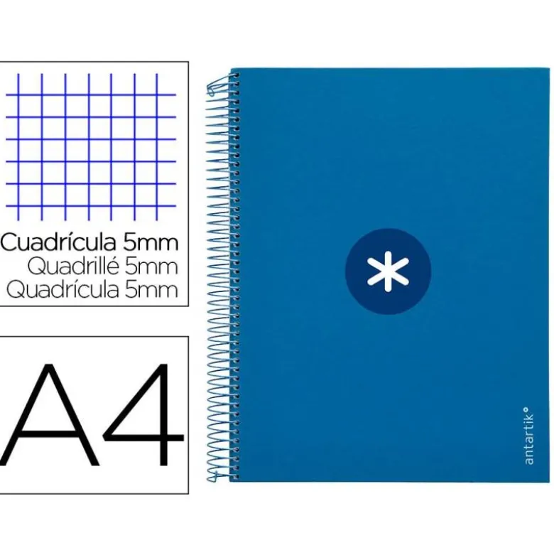 CUADERNO ESPIRAL LIDERPAPEL DIN A4 MICRO ANTARTIK CUADRICULA 5 MM COLOR AZUL CARTON FORRADO