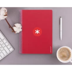 CUADERNO ESPIRAL LIDERPAPEL DIN A4 MICRO ANTARTIK CUADRICULA 5 MM COLOR ROJO 80H