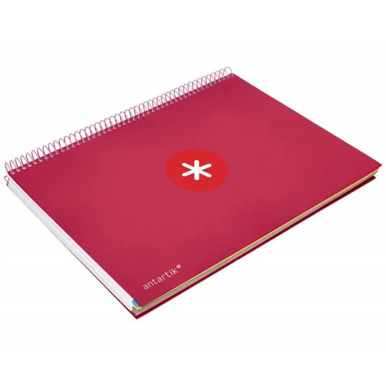 CUADERNO ESPIRAL LIDERPAPEL DIN A4 MICRO ANTARTIK RAYADO HORIZONTAL COLOR ROJO CARTON FORRADO