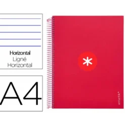CUADERNO ESPIRAL LIDERPAPEL DIN A4 MICRO ANTARTIK RAYADO HORIZONTAL COLOR ROJO CARTON FORRADO