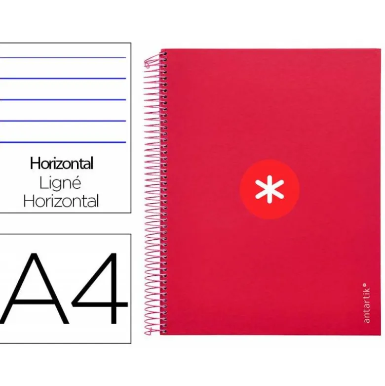 CUADERNO ESPIRAL LIDERPAPEL DIN A4 MICRO ANTARTIK RAYADO HORIZONTAL COLOR ROJO CARTON FORRADO