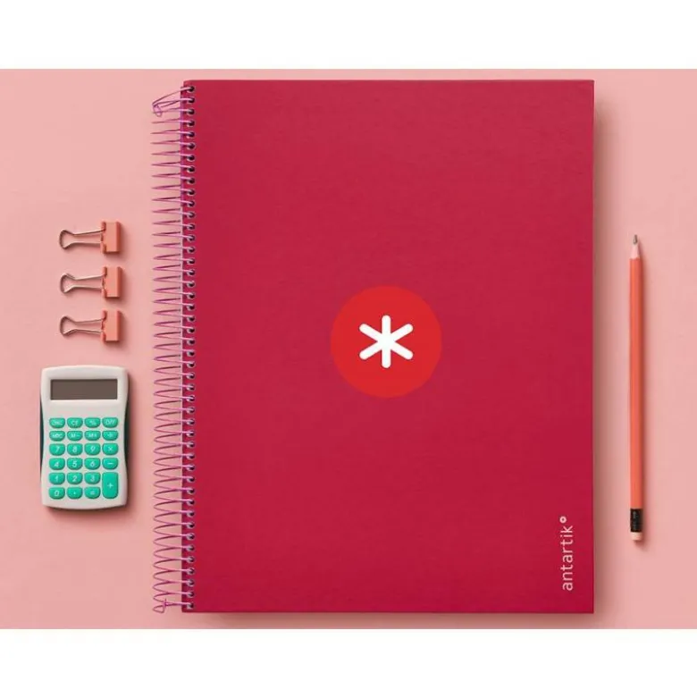 CUADERNO ESPIRAL LIDERPAPEL DIN A4 MICRO ANTARTIK RAYADO HORIZONTAL COLOR ROJO CARTON FORRADO