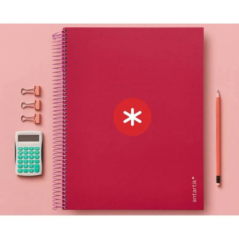 CUADERNO ESPIRAL LIDERPAPEL DIN A4 MICRO ANTARTIK CUADRICULA 5MM 5 BANDA 4 TALADROS COLOR FRAMBUESA 120H