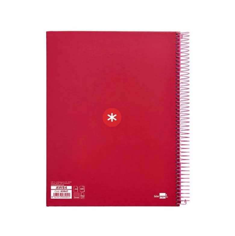 CUADERNO ESPIRAL LIDERPAPEL DIN A4 MICRO ANTARTIK CUADRICULA 5MM 5 BANDA 4 TALADROS COLOR FRAMBUESA 120H