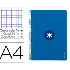 Cuaderno espiral liderpapel a4 antartik tapa dura 80h 90gr cuadro 4mm con margen color azul oscuro
