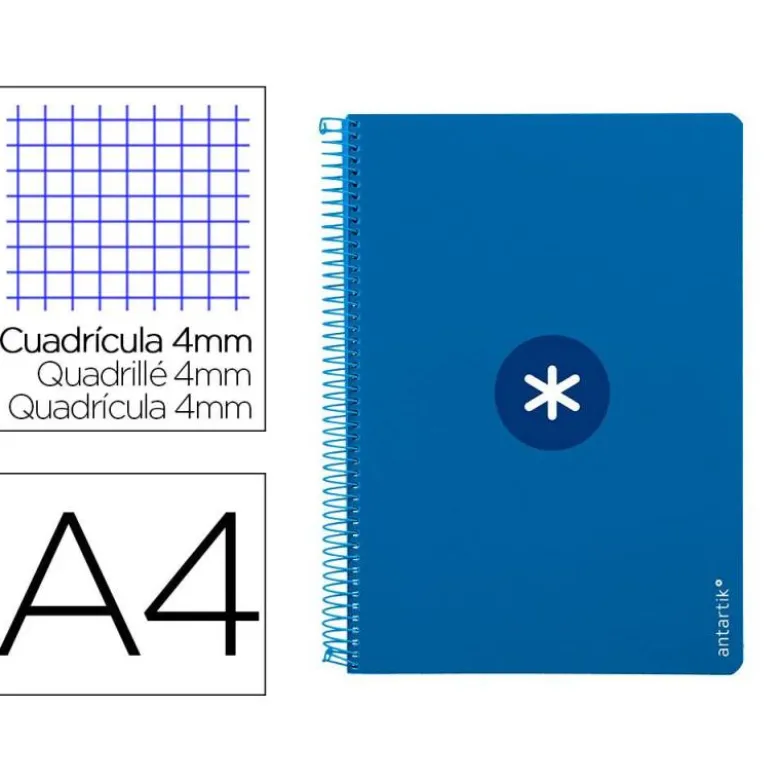 Cuaderno espiral liderpapel a4 antartik tapa dura 80h 90gr cuadro 4mm con margen color azul oscuro