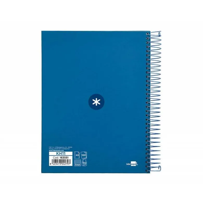 CUADERNO ESPIRAL LIDERPAPEL A5 MICRO ANTARTIK TAPA FORRADA120H 100 GR CUADRO 5MM 5 BANDA6 TALADROS COLOR AZUL OSCURO