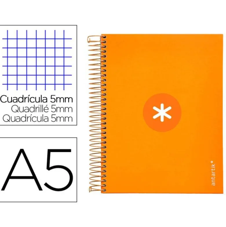 CUADERNO ESPIRAL LIDERPAPEL A5 MICRO ANTARTIK TAPA FORRADA120H 100 GR CUADRO 5MM 5 BANDA6 TALADROS COLOR MOSTAZA