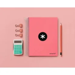 CUADERNO ESPIRAL LIDERPAPEL A5 MICRO ANTARTIK TAPA FORRADA120H 100 GR HORIZONTAL 5 BANDA6 TALADROS COLOR CORAL