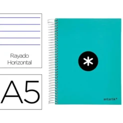 CUADERNO ESPIRAL LIDERPAPEL A5 MICRO ANTARTIK TAPA FORRADA120H 100 GR HORIZONTAL 5 BANDA6 TALADROS COLOR MENTA