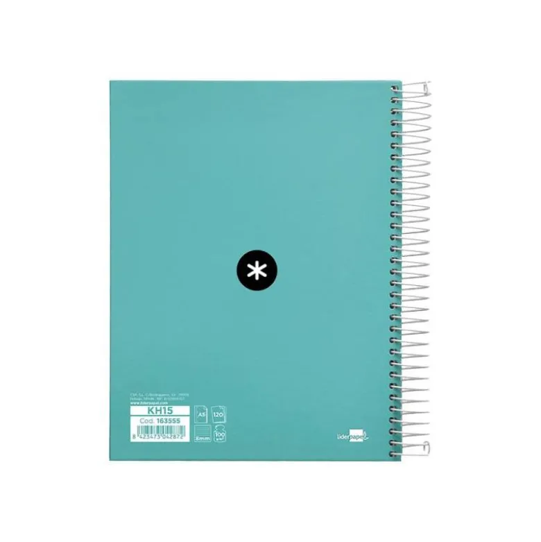 CUADERNO ESPIRAL LIDERPAPEL A5 MICRO ANTARTIK TAPA FORRADA120H 100 GR HORIZONTAL 5 BANDA6 TALADROS COLOR MENTA