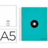 CUADERNO ESPIRAL LIDERPAPEL A5 MICRO ANTARTIK TAPA FORRADA120H 100 GR LISO 5 BANDAS 6 TALADROS COLOR MENTA