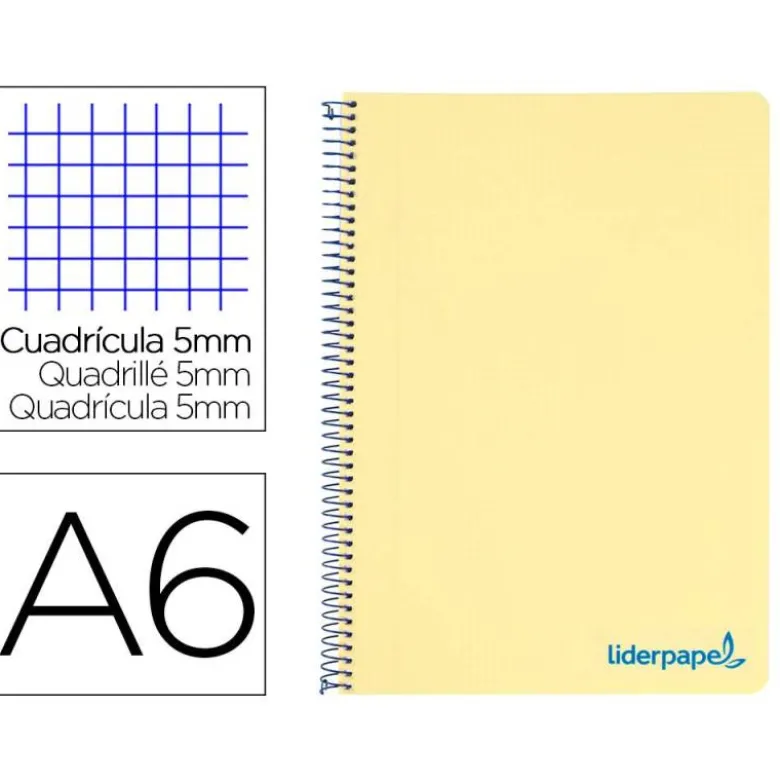 CUADERNO ESPIRAL LIDERPAPEL DIN A6 MICRO WONDER CUADRICULA 5MM 4 BANDAS COLOR AMARILLO 120H