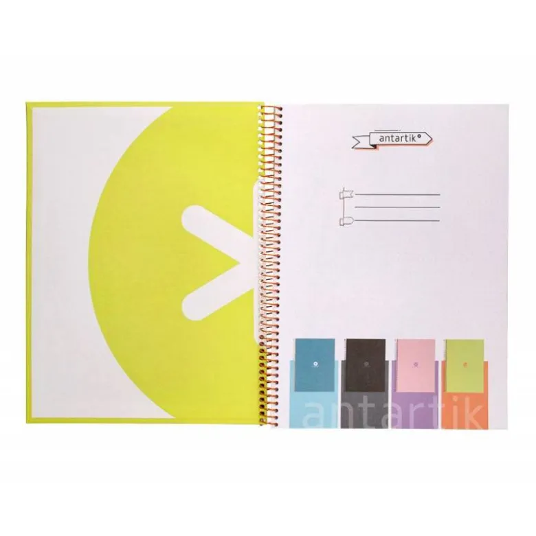 CUADERNO ESPIRAL LIDERPAPEL A4 MICRO ANTARTIK TAPA FORRADA80H 90 GR RAYADO PUNTOS 1 BANDA 4 TALADROS AMARILLO