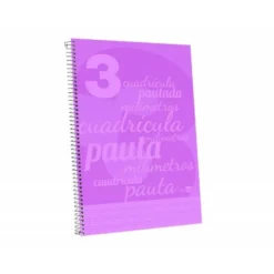 CUADERNO ESPIRAL LIDERPAPEL FOLIO TAPA PLASTICO 80H 80 GR CUADRO PAUTADO 3MM CON MARGEN COLOR VIOLETA