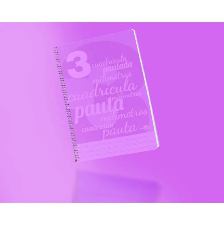 CUADERNO ESPIRAL LIDERPAPEL FOLIO TAPA PLASTICO 80H 80 GR CUADRO PAUTADO 3MM CON MARGEN COLOR VIOLETA