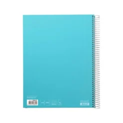 CUADERNO ESPIRAL LIDERPAPEL A4 MICRO JOLLY TAPA FORRADA 140H 75 GR CUADRO 5MM 5 BANDAS4 TALADROS COLOR CELESTE