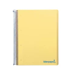 Cuaderno espiral Liderpapel Wonder Tamaño DIN A4 Tapa plastico Cuadricula 5 mm 90 g/m2 5 bandas 4 taladros color Amarillo