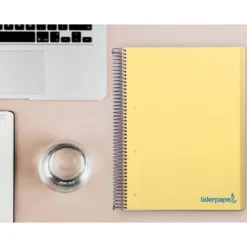 Cuaderno espiral Liderpapel Wonder Tamaño DIN A4 Tapa plastico Cuadricula 5 mm 90 g/m2 5 bandas 4 taladros color Amarillo