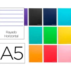 CUADERNO ESPIRAL LIDERPAPEL A5 MICRO JOLLY TAPA FORRADA 140H 75 GR HORIZONTAL 5 BANDAS6 TALADROS COLORES SURTIDOS
