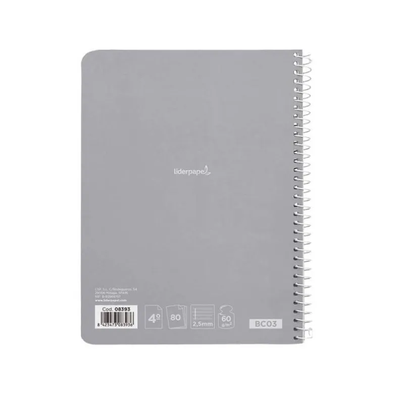 Cuaderno espiral Liderpapel cuarto smart Tapa blanda 80h 60gr Pauta 2,5mm Con margen Colores surtidos (no se puede elegir)