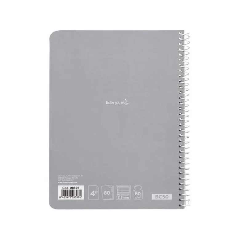 Cuaderno espiral Liderpapel cuarto smart Tapa blanda 80h 60gr Rayado montessori 3,5mm Colores surtidos (no se puede elegir)
