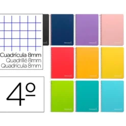 Cuaderno espiral Liderpapel Witty Tamaño cuarto Tapa dura 80H Cuadro 8 mm 75 g Con margen Colores surtidos (no se puede elegir)