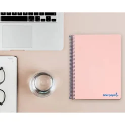 CUADERNO ESPIRAL LIDERPAPEL A5 MICRO WONDER TAPA PLASTICO 120H 90G CUADRO 5MM 5 BANDAS 6 TALADROS COLOR ROSA