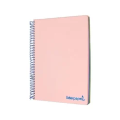 CUADERNO ESPIRAL LIDERPAPEL A5 MICRO WONDER TAPA PLASTICO 120H 90G CUADRO 5MM 5 BANDAS 6 TALADROS COLOR ROSA