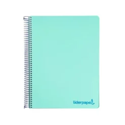 CUADERNO ESPIRAL LIDERPAPEL A5 MICRO WONDER TAPA PLASTICO 120H 90G CUADRO 5MM 5 BANDAS 6 TALADROS COLOR VERDE