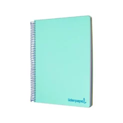CUADERNO ESPIRAL LIDERPAPEL A5 MICRO WONDER TAPA PLASTICO 120H 90G CUADRO 5MM 5 BANDAS 6 TALADROS COLOR VERDE