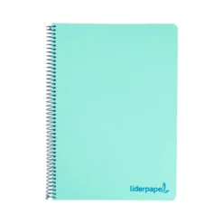CUADERNO ESPIRAL LIDERPAPEL A5 MICRO WONDER TAPA PLASTICO 120H 90G CUADRO 5MM 5 BANDAS 6 TALADROS COLOR VERDE