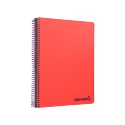 CUADERNO ESPIRAL LIDERPAPEL A5 MICRO WONDER TAPA PLASTICO 120H 90G CUADRO 5MM 5 BANDAS 6 TALADROS COLOR ROJO